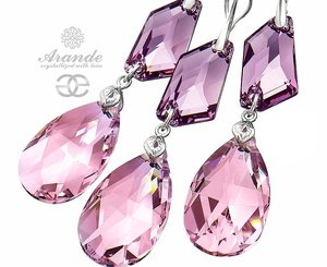 CRYSTALS UNIQUE EARRINGS PENDANT *ROSALINE GLOSS* STERLING SILVER 925
