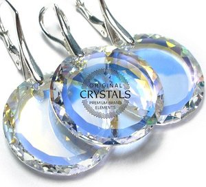 CRYSTALS EARRINGS PENDANT CHAIN AURORA STERLING SILVER 925