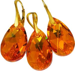 CRYSTALS CRYSTALS EARRINGS+PENDANT *TOPAZ GOLD* 24K GOLD PLATED SILVER
