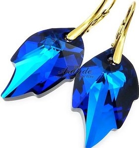 BLUE LEAF GOLD EARRINGS CRYSTALS CRYSTALS