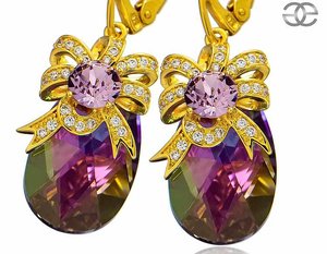 NEW CRYSTALS UNIQUE EARRINGS PARADISE SHINE AURE GOLD PLATED STERLING SILVER
