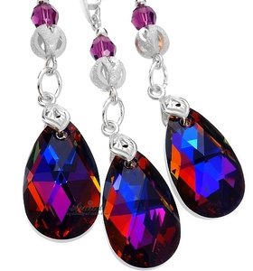 EARRINGS+PENDANT CRYSTALS CRYSTALS *VOLCANO AMETHYST* STERLING SILVER