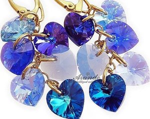 CRYSTALS CRYSTALS *BLUE HEART MIX GOLD* EARRINGS 24K GP STERLING SILVER