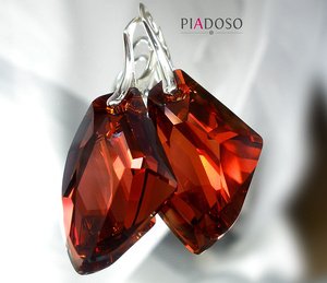 Kryształy piękne duże kolczyki RED MAGMA SREBRO