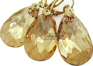 CRYSTALS CRYSTALS EARRINGS+PENDANT *GOLDEN* STERLING SILVER GOLD PLATED