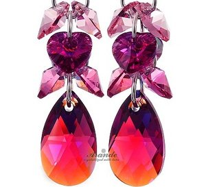 CRYSTALS CRYSTALS *FUCHSIA ZODIAC JANUARY* EARRINGS STERLING SILVER 925