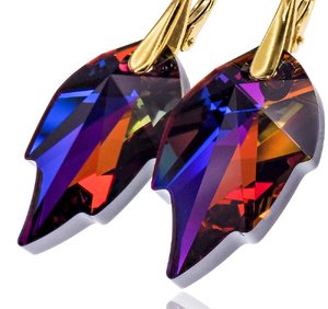 Najnowsze Kryształy ELEGANCKIE KOLCZYKI VOLCANO LEAF ZŁOTE SREBRO