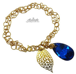 Kryształy Bransoletka Blue Comet Leaf Złote Srebro