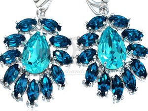 CRYSTALS UNIQUE EARRINGS TURQUOISE AZURE STERLING SILVER