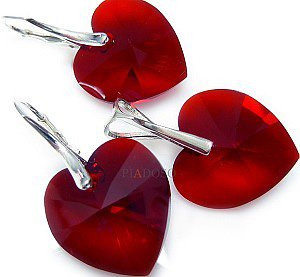 Kryształy Przepiękny Komplet Red Heart Srebro