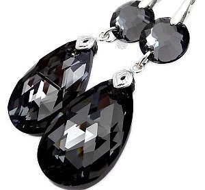 New Kryształy Piękne Kolczyki Silver Night Lux