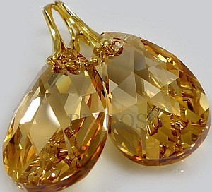 Nowe Kryształy Duże Kolczyki Golden Złote Srebro