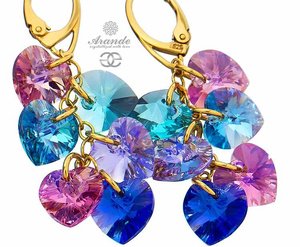 CRYSTALS UNIQUE HEART MIX EARRINGS 24K GOLD PLATED STERLING SILVER