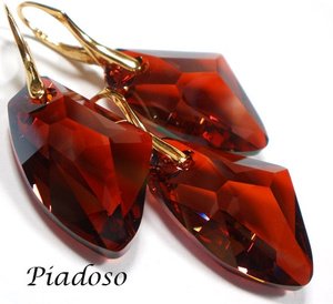 CRYSTALS CRYSTALS EARRINGS+PENDANT *RED MAGMA* 24K GOLD PLATED SILVER