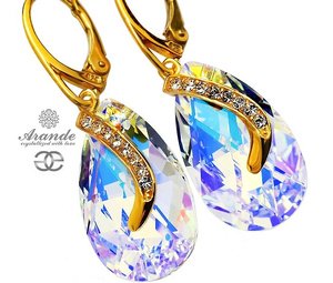 CRYSTALS *AURORA SENTI GOLD* UNIQUE EARRINGS 24K GOLD PLATED SILVER