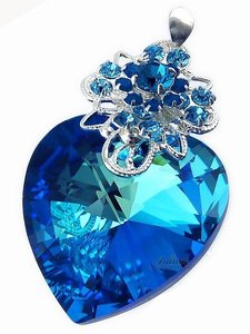 Kryształy SPECIAL Wisiorek Ocean Heart Blue SREBRO