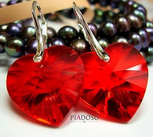 CRYSTALS CRYSTALS SILVER EARRINGS RED HEART STERLING SILVER HANDMADE