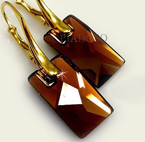 CRYSTALS CRYSTALS *SMOKED TOPAZ* EARRINGS GOLD PLATED STERLING SILVER