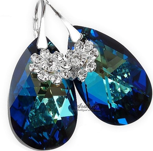 CRYSTALS CRYSTALS *BLUE FLOW* LARGE EARRINGS STERLING SILVER 925 HANDMADE