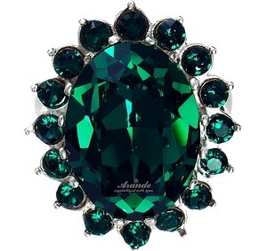 Kryształy piękny pierścionek ROYAL EMERALD SREBRO