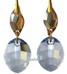 EARRINGS CRYSTALS CRYSTALS *BLUE SHADE GOLD* STERLING SILVER 24K GOLD PLATED