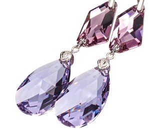 Kryształy Piękne Długie Kolczyki Violet Srebro