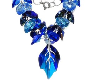 NEW FABULOUS CRYSTALS NECKLACE *BLUE NAWI LEAF * STERLING SILVER 925