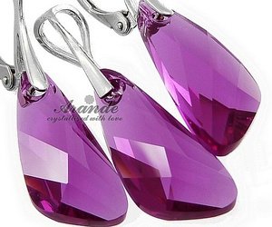 CRYSTALS UNIQUE EARRINGS PENDANT FUCHSIA WING STERLING SILVER 925