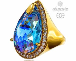 CRYSTALS SPECIAL RING AQUA ENCANTE GOLD PLATED STERLING SILVER