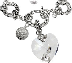 CRYSTALS BEAUTIFUL BRACELET CRYSTALEAR CRYSTAL HEART CHARMS STERLING SILVER 925