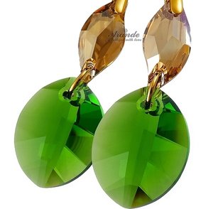 CRYSTALS BEAUTIFUL EARRINGS FERN GREEN GOLD PLATED STERLING SILVER