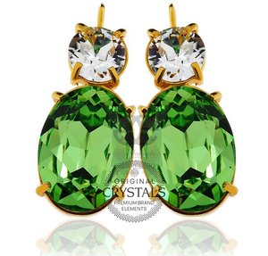 CRYSTALS EARRINGS GREEN GOLD PLATED SILVER