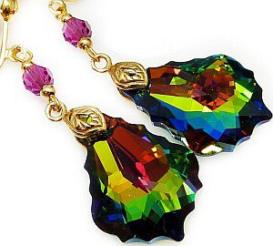 CRYSTALS CRYSTALS *VITRAIL FUCHSIA GOLD* CLIPSES 24K GOLD PLATED SILVER