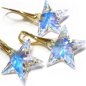 CRYSTALS CRYSTALS EARRINGS+PENDANT *AURORA STAR GOLD* 24K GOLD PLATED SILVER