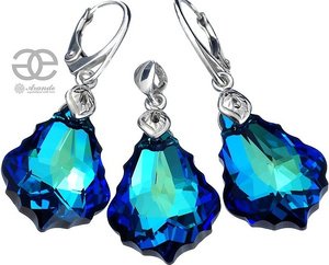 CRYSTALS CRYSTALS EARRINGS+PENDANT BLUE BAROQUE STERLING SILVER HANDMADE