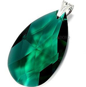 CRYSTALS LARGE EMERALD PENDANT 50 MM STERLING SILVER HANDMADE CERTIFICATE