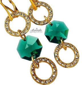 CRYSTALS CRYSTALS EARRINGS EMERALD STERLING SILVER 24K GOLD PLATED