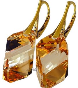 CRYSTALS BEAUTIFUL EARRINGS PENDANT CUBIC GOLD PLATED STERLING SILVER