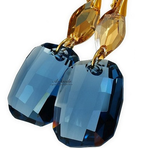 Kryształy Piękne Długie Kolczyki Denim Blue Gold