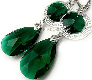 CRYSTALS LONG EARRINGS EMERALD EMMA NOVA STERLING SILVER 925