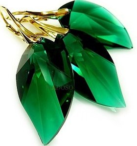CRYSTALS CRYSTALS *EMERALD GOLD* EARRINGS+PENDANT+CHAIN 24K GP SILVER