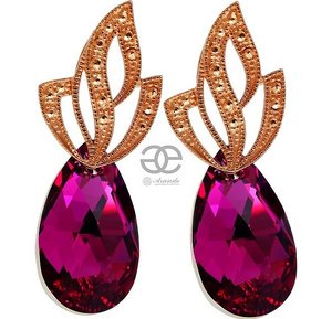 EARRINGS CRYSTALS CRYSTALS *FUCHSIA ADMIRE* ROSE GOLD STERLING SILVER 925
