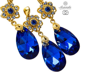 Nowe Kryształy Kolczyki Wisiorek Blue Feel Gold