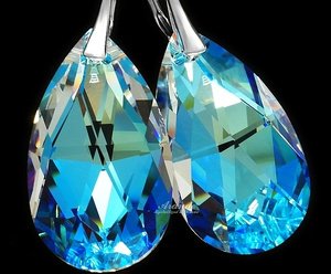 CRYSTALS SILVER EARRINGS BLUE AURORA STERLING SILVER 925 CERTIFICATE