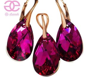 NEW! CRYSTALS CRYSTALS FUCHSIA COMET EARRINGS+PENDANT ROSE GOLD SILVER