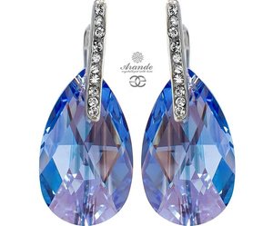 NEW CRYSTALS DECORATIVE EARRINGS SAPPHIRE SHIMMER STERLING SILVER 925