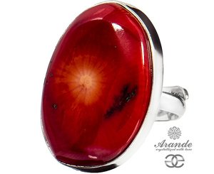 BEAUTIFUL RING NATURAL RED CORAL R10-20 STERLING SILVER