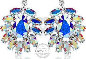 Kryształy Przepiękne Kolczyki Aurora AB Azure Srebro
