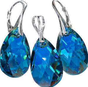 Kolczyki Wisiorek Crystal Blue Zircon Aurora Kryształy Komplet Srebro Certyfikat