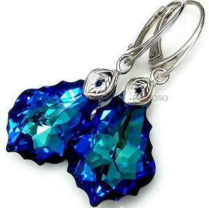 CRYSTALS BEAUTIFUL EARRINGS PENDANT BAROQUE BLUE STERLING SILVER 925